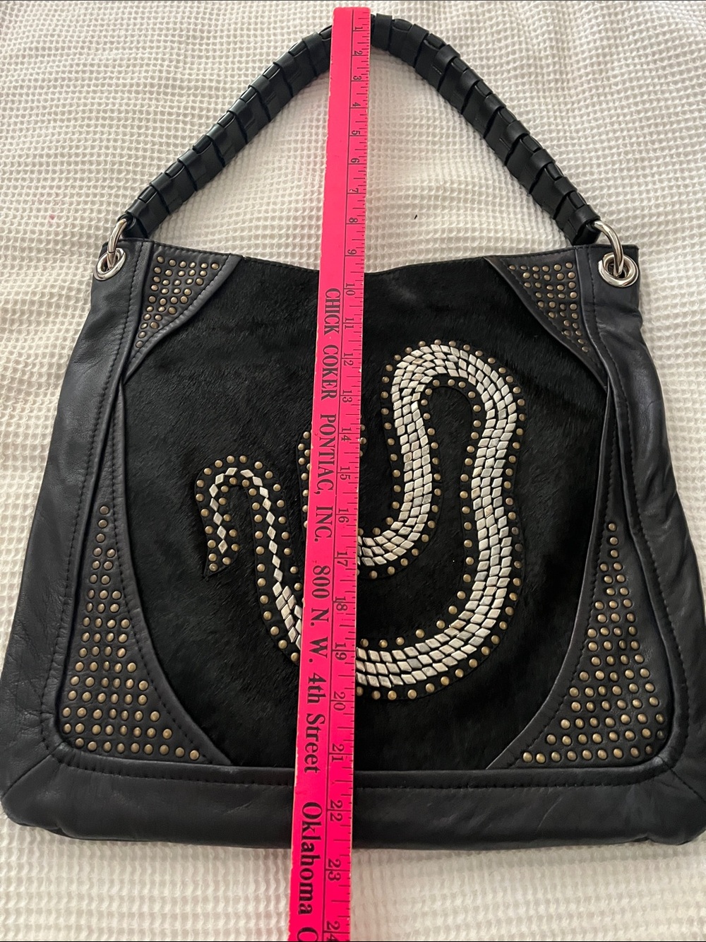 OrYany Black Studded Snake-Accented Women's Shoulder Bag - Picture 9 of 16